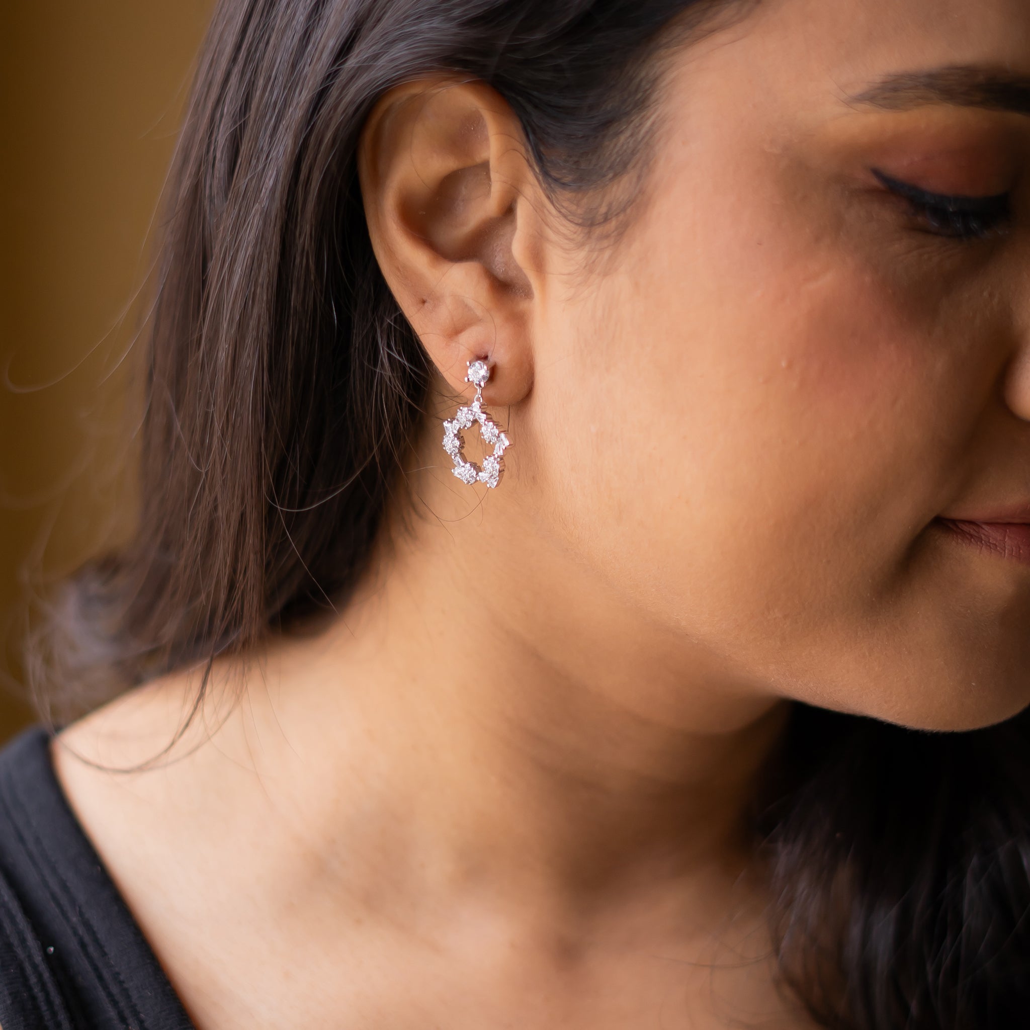 Silver Petal Drop Dangler Earrings