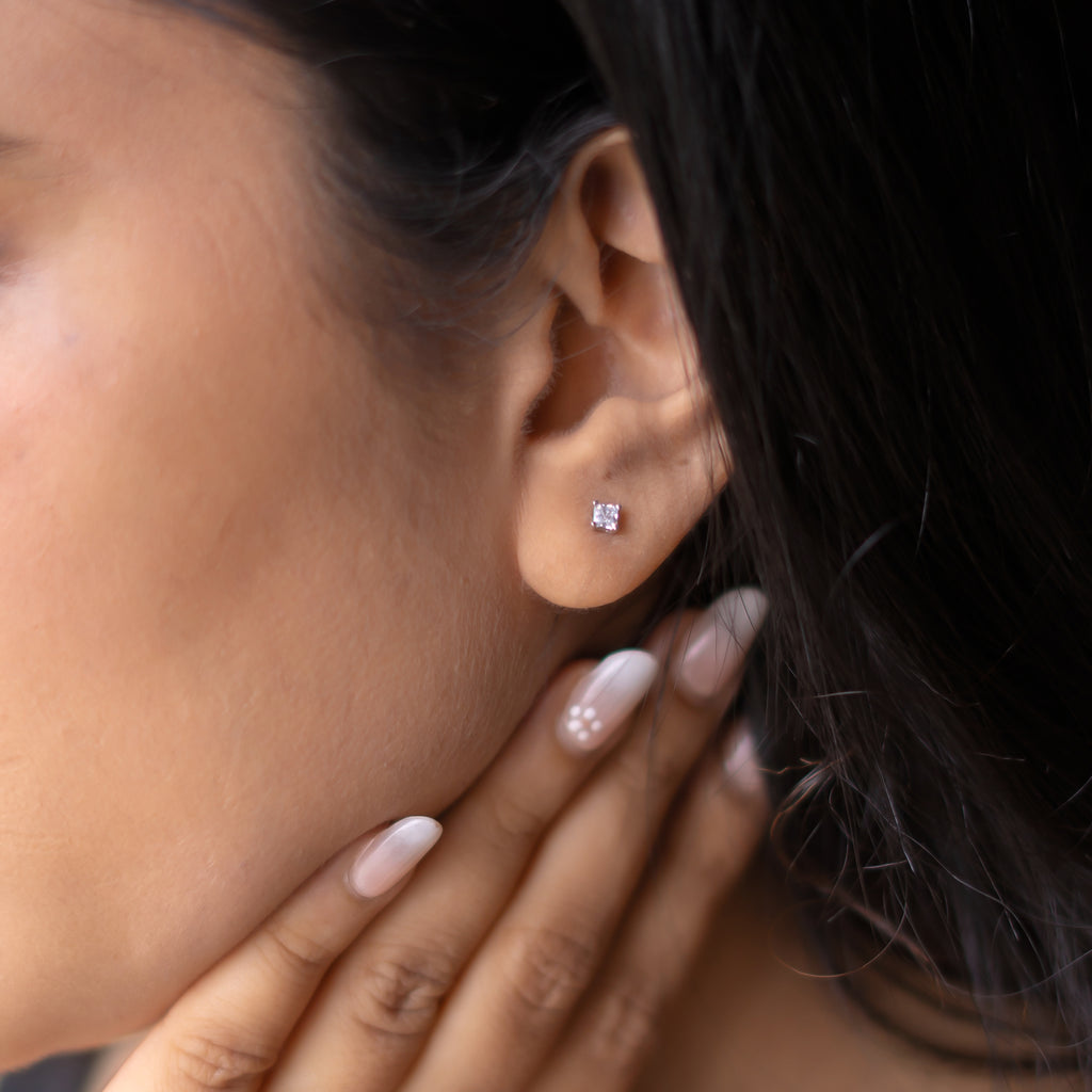 Rose Gold Gleaming round Solitaire Earrings