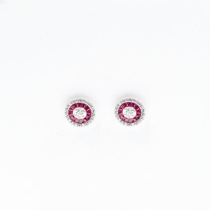 Silver Dark Pink Vibrant Oval Drops Dark Jewelry Set