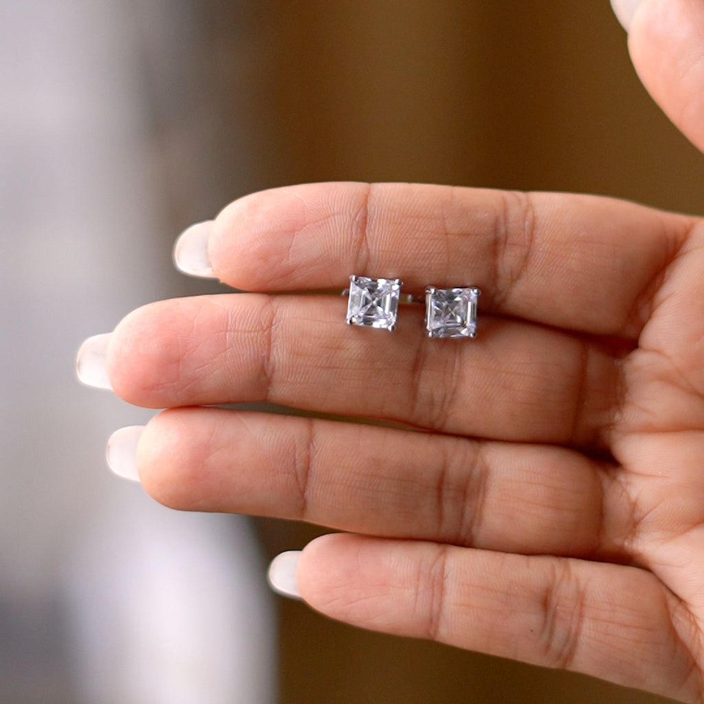 Silver Regal Square Solitaire Earrings