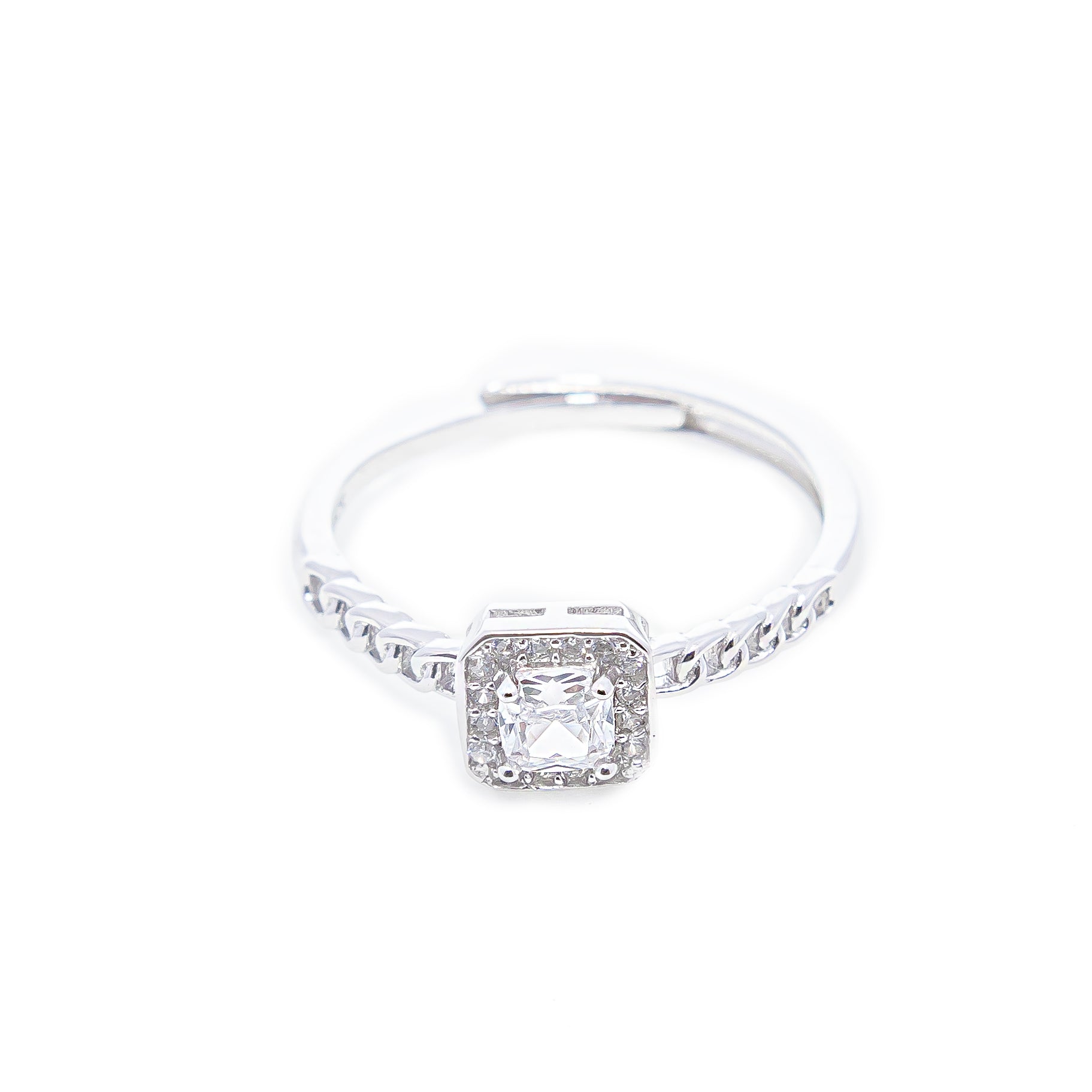 Adjustable Silver Square Solitaire Engagement Ring