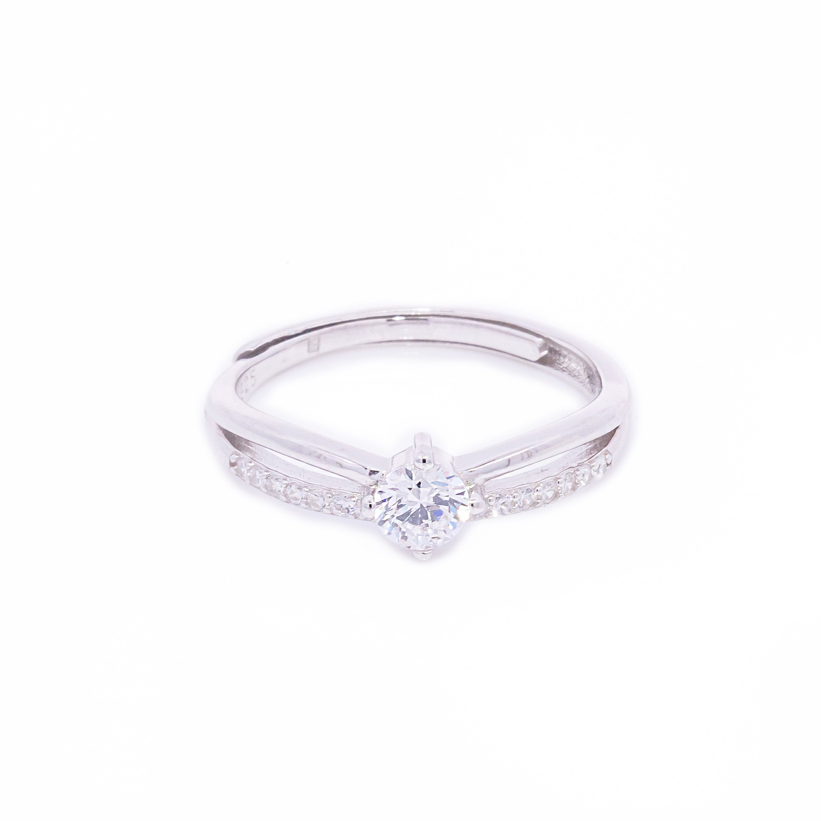 Adjustable Silver Solitaire Diamond Studded Ring