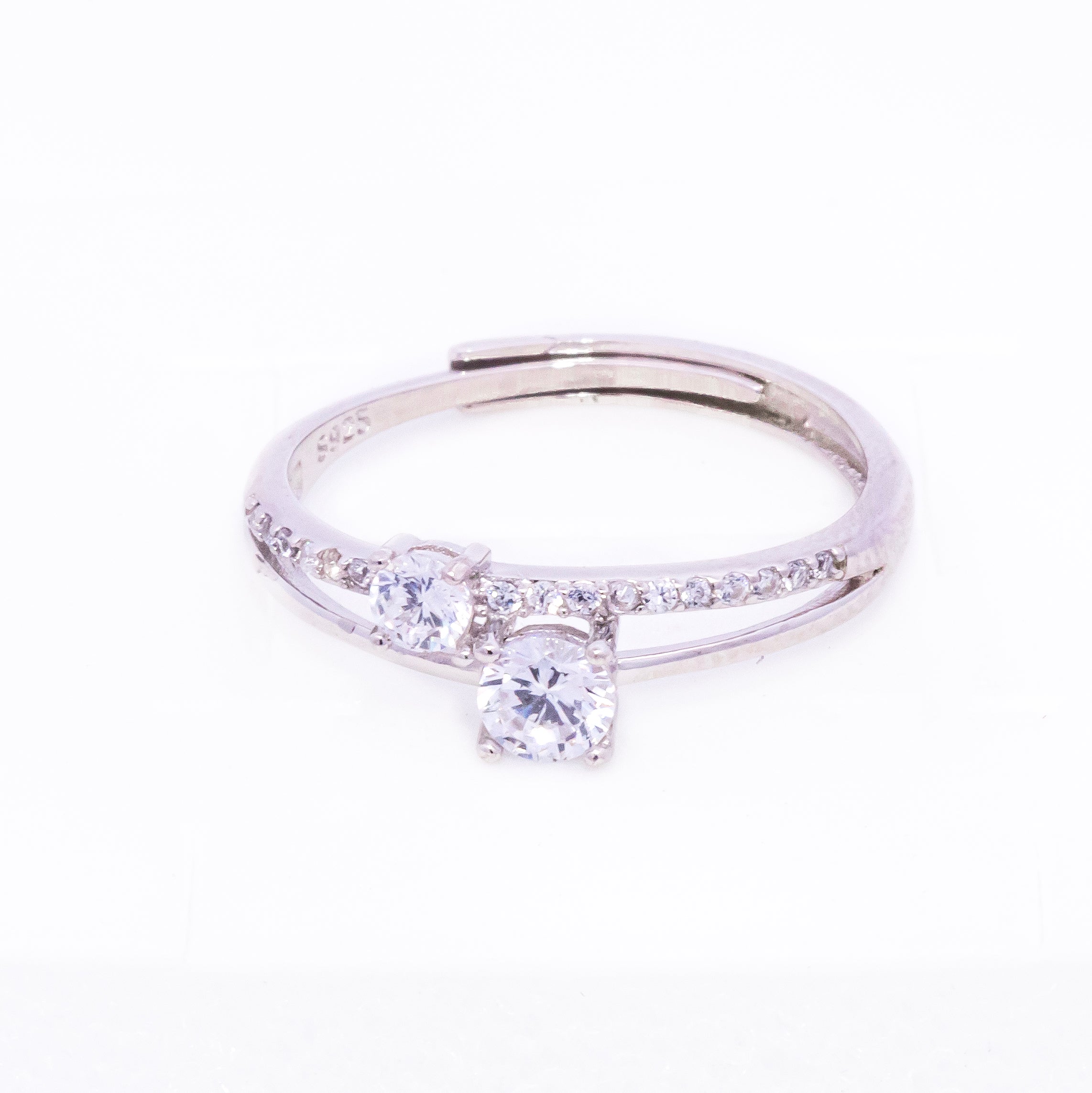 Double Layered Adjustable Silver Solitaire Ring