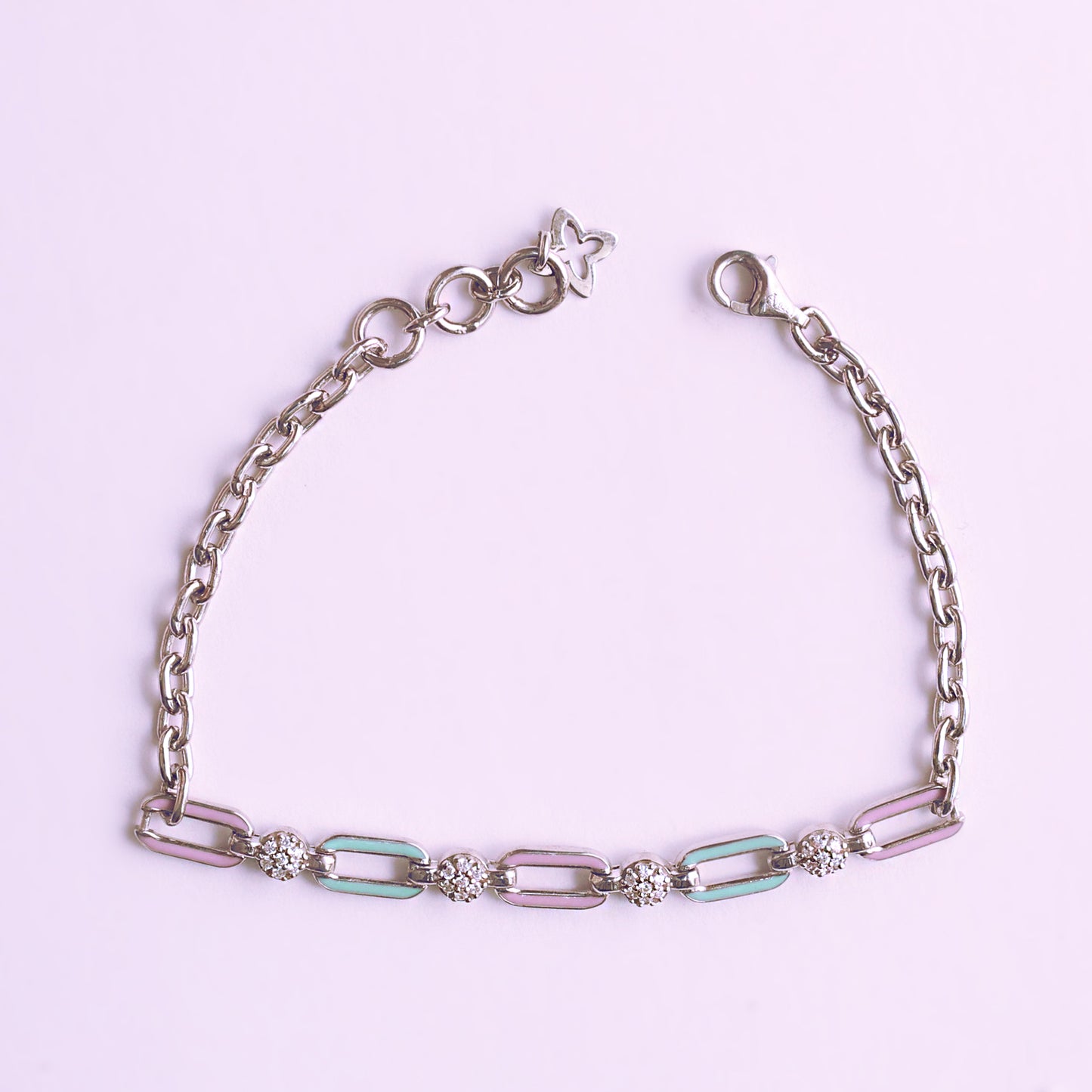 Turquoise Lavender Chained Enamel Silver Bracelet