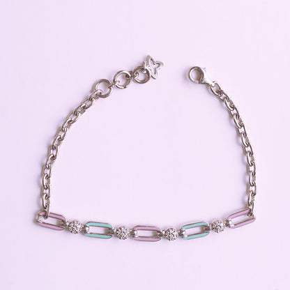 Turquoise Lavender Chained Enamel Silver Bracelet