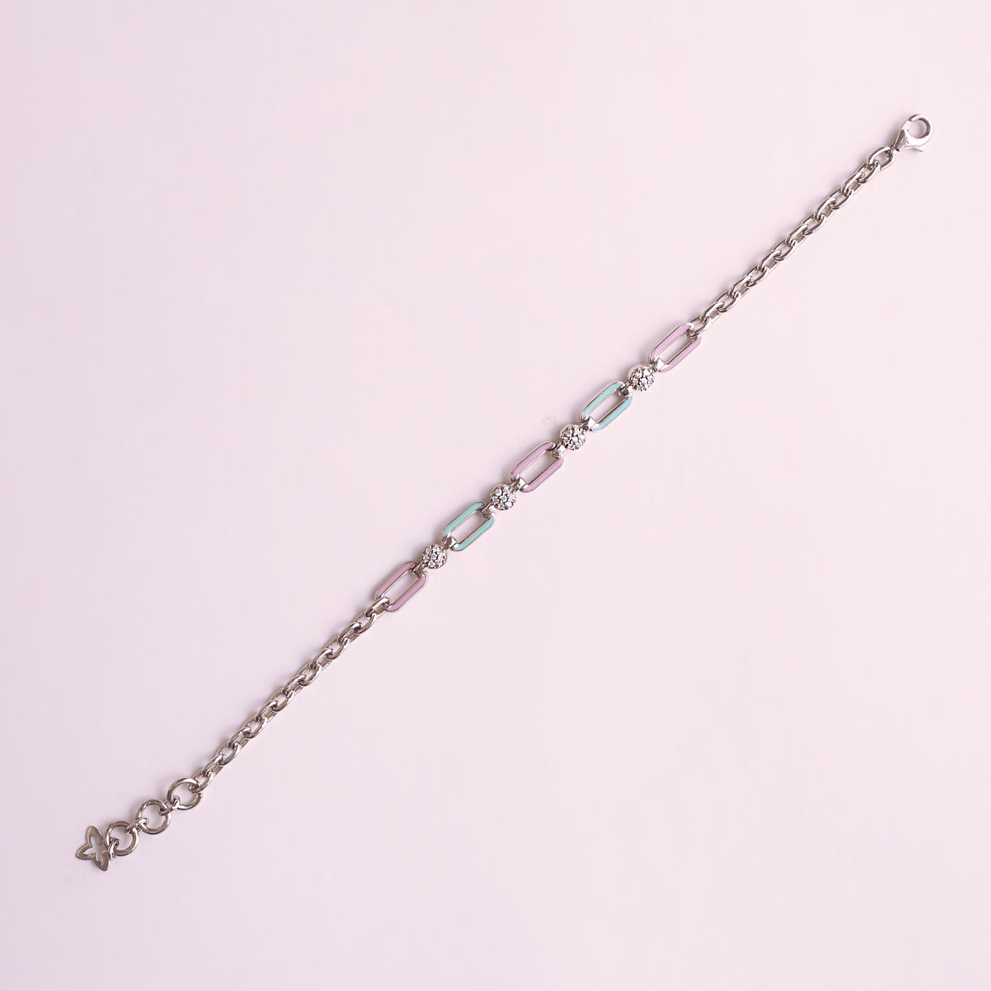 Turquoise Lavender Chained Enamel Silver Bracelet