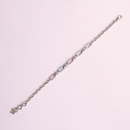 Turquoise Lavender Chained Enamel Silver Bracelet