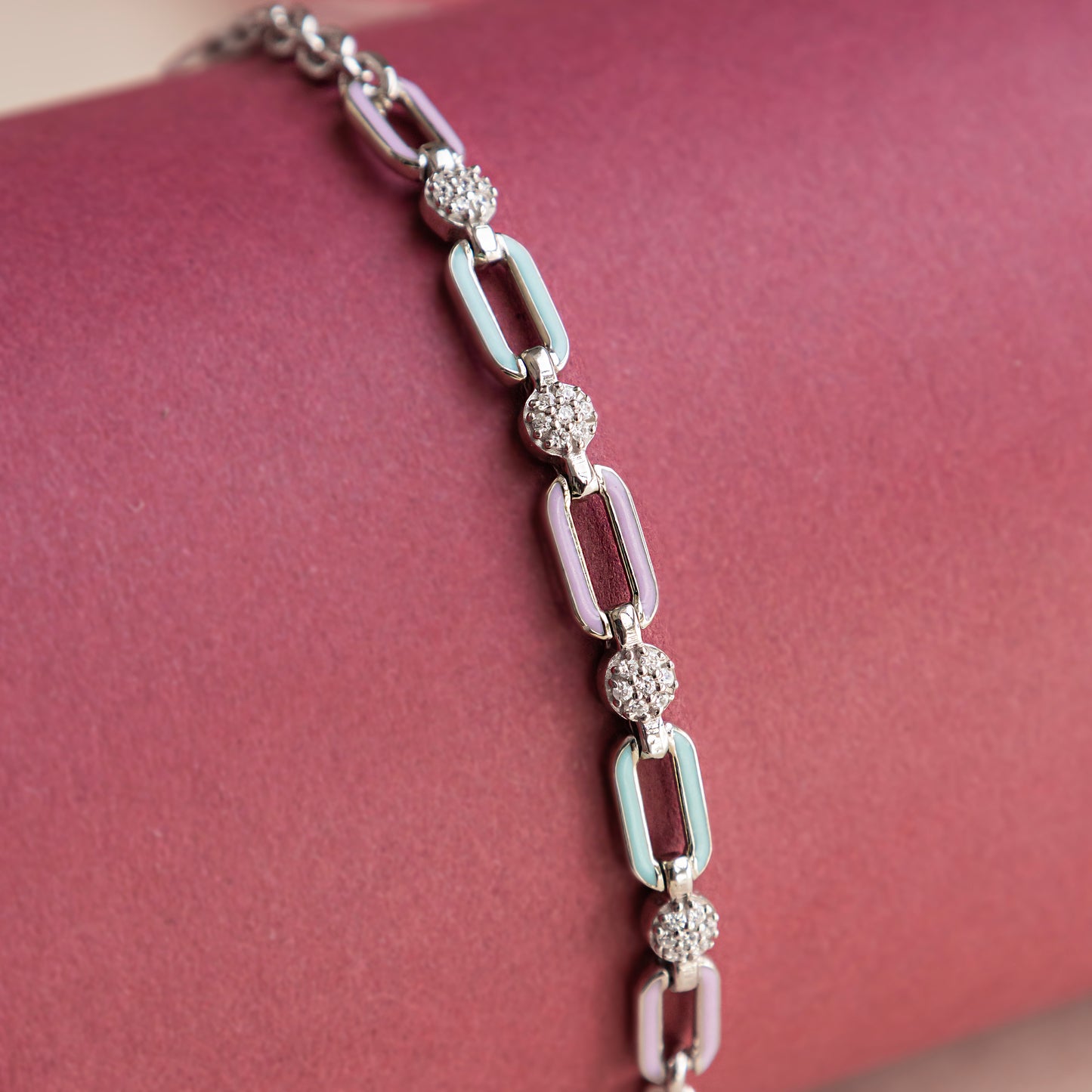 Turquoise Lavender Chained Enamel Silver Bracelet