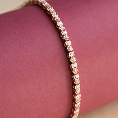 Rosegold Diamond Round Rectangle Tennis Bracelet