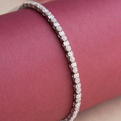 Silver Diamond Round Rectangle Tennis Bracelet