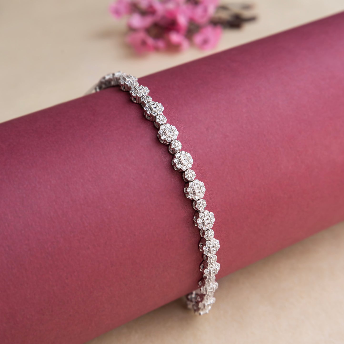 Silver Zircon Floral Tennis Bracelet