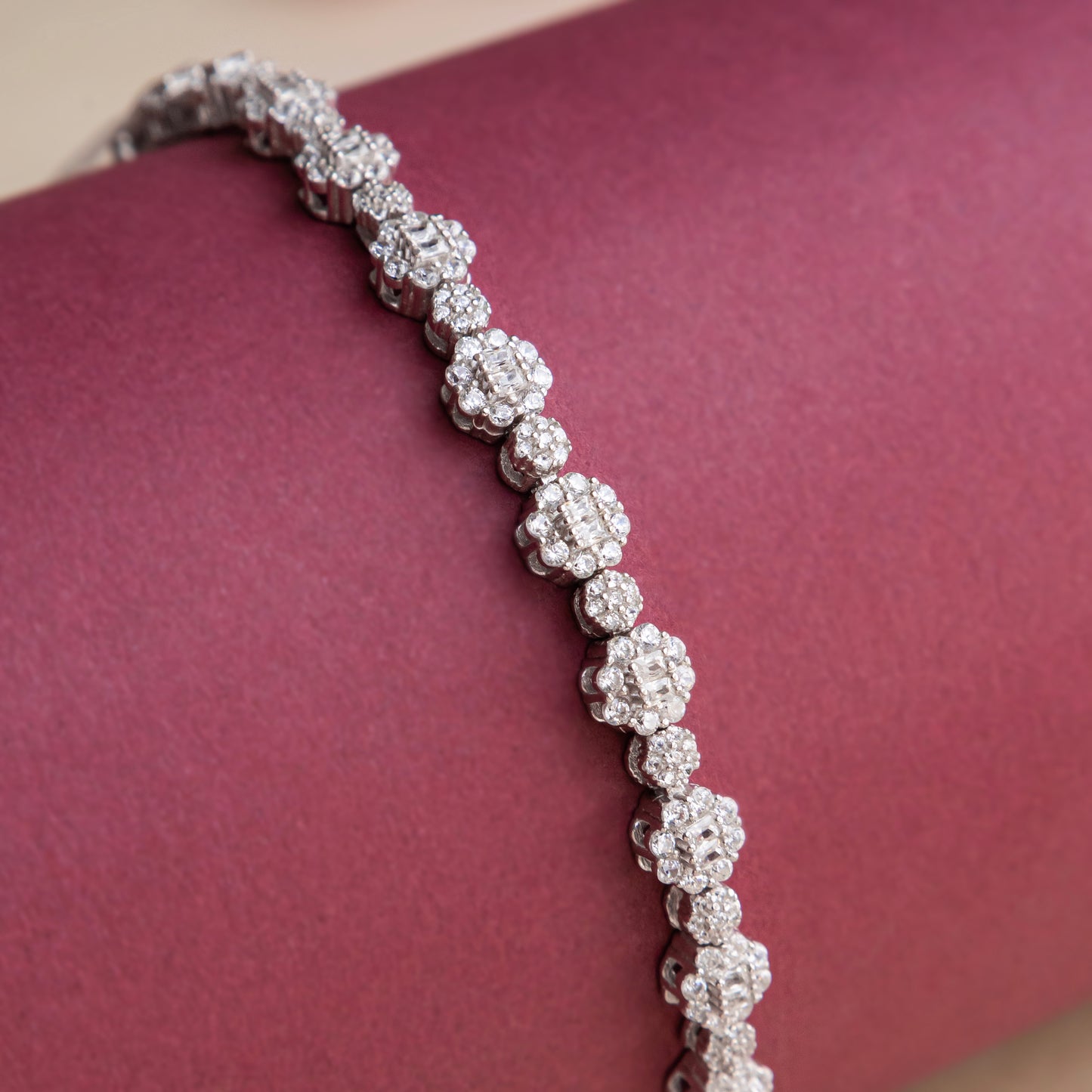 Silver Zircon Floral Tennis Bracelet