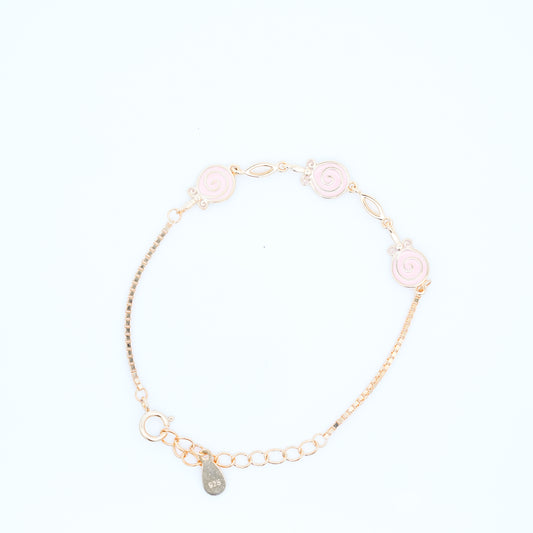 Silver Pink Enamel Kids Bracelet Gold Plated
