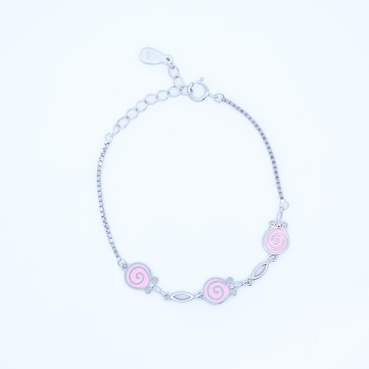 Silver Pink Enamel Kids Bracelet