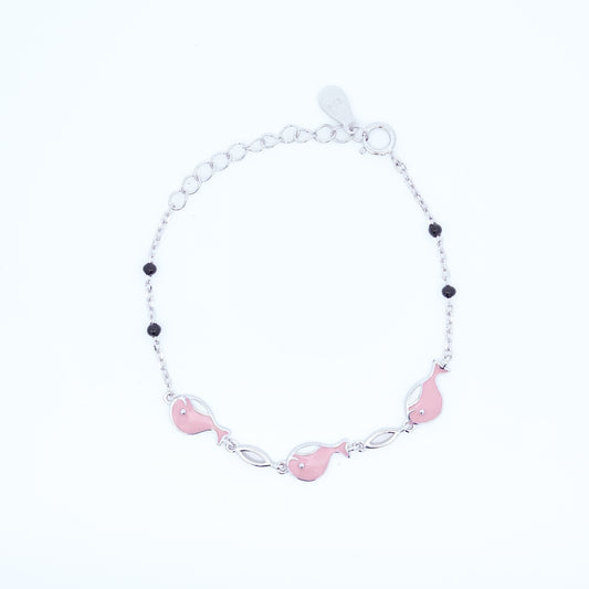Silver Pink Dolphin Kids Bracelet