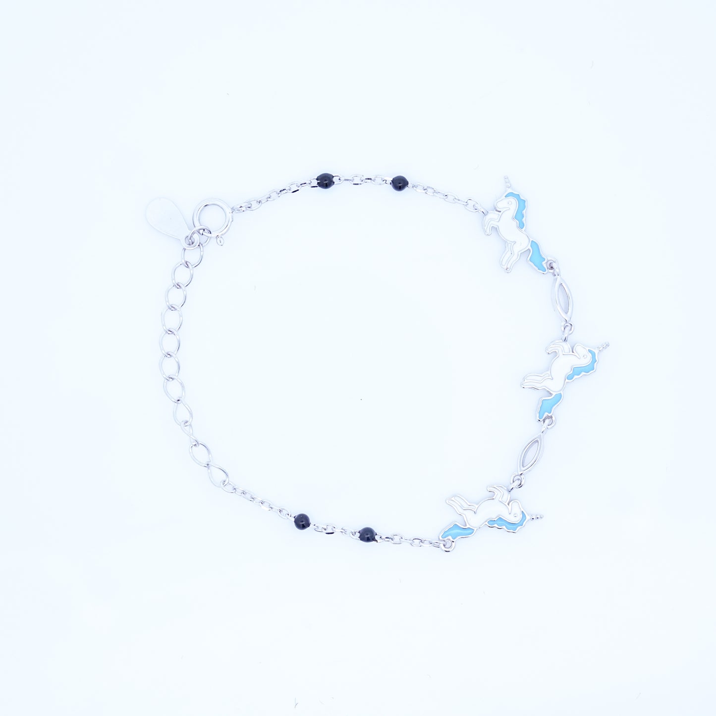 Silver Blue Unicorn Kids Bracelet