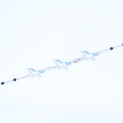 Silver Blue Unicorn Kids Bracelet