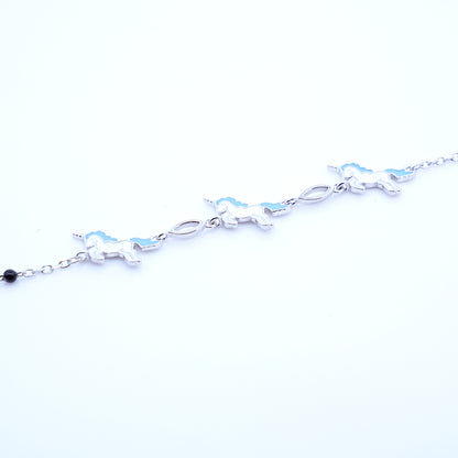 Silver Blue Unicorn Kids Bracelet