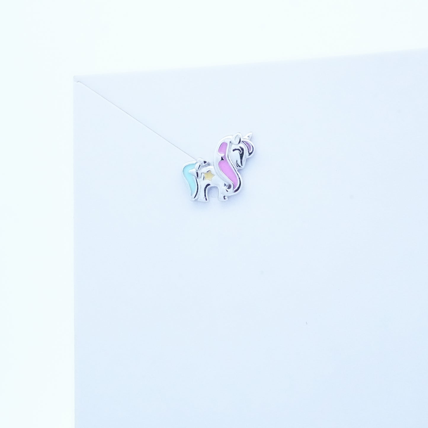 Silver Pink Blue Unicorn Kids Earrings