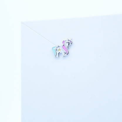 Silver Pink Blue Unicorn Kids Earrings