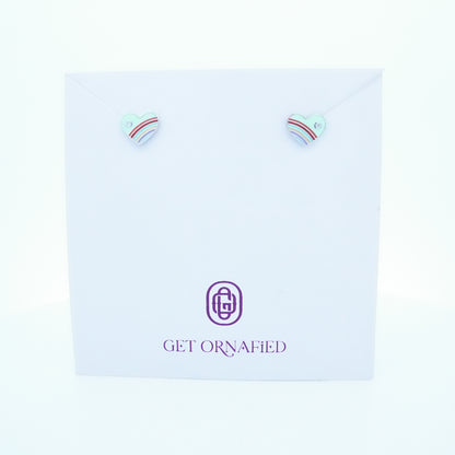 Silver Green Enamle Heart Kids Earrings