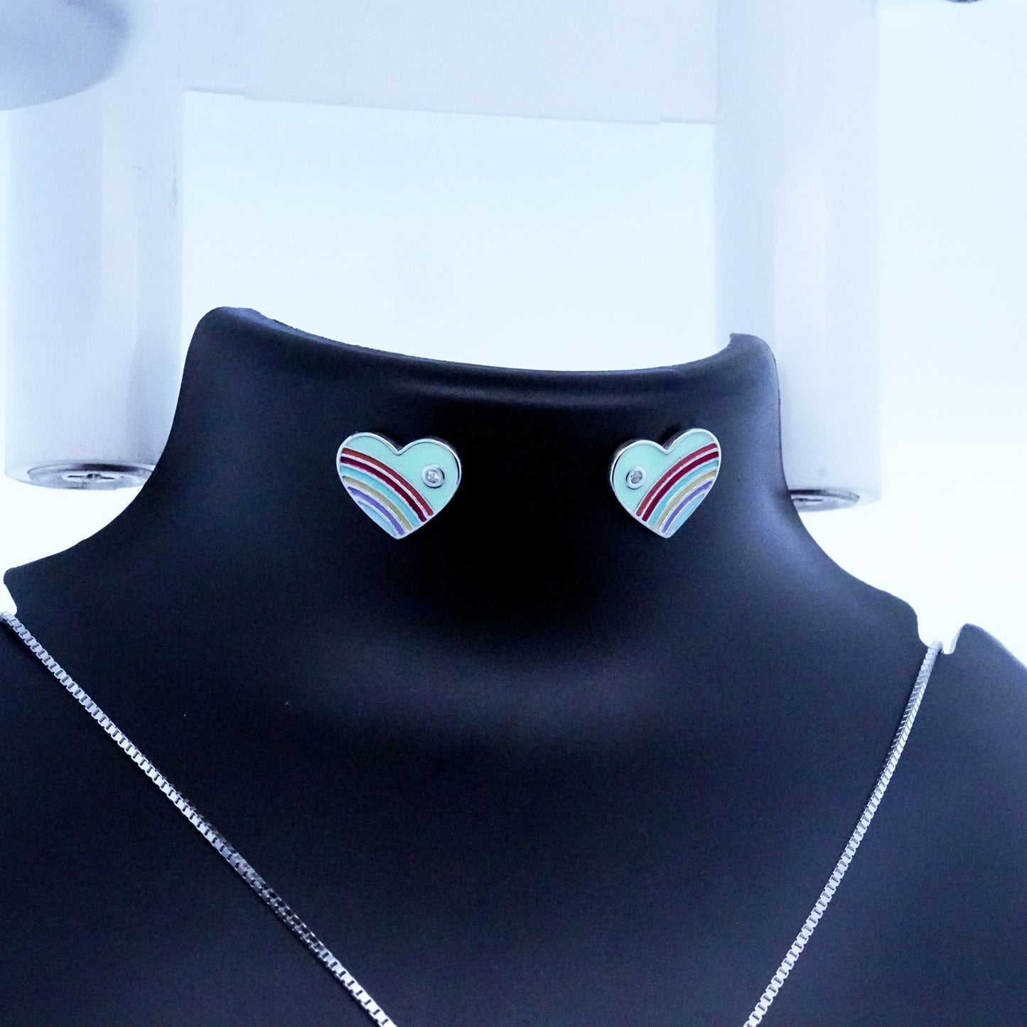 Silver Green Enamle Heart Kids Earrings