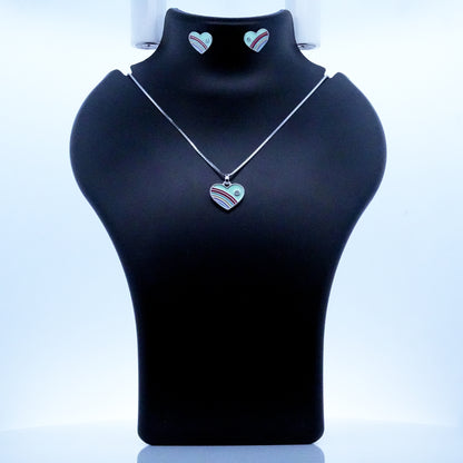 Silver Green Enamle Heart Kids Necklace