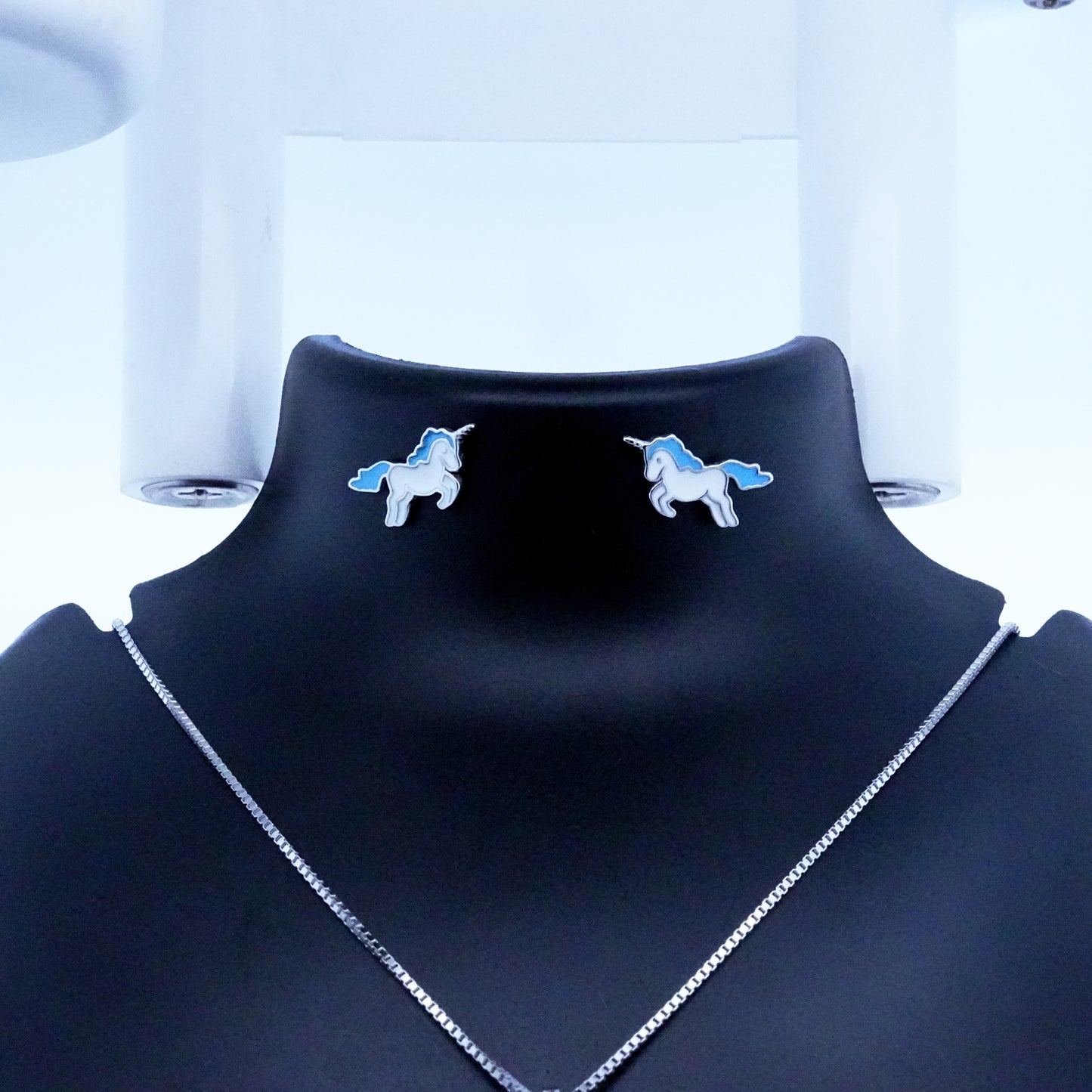 Silver Blue Unicorn Kids Earrings