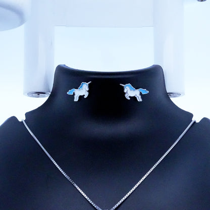Silver Blue Unicorn Kids Earrings