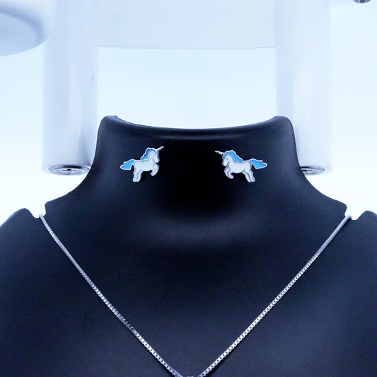 Silver Blue Unicorn Kids Earrings
