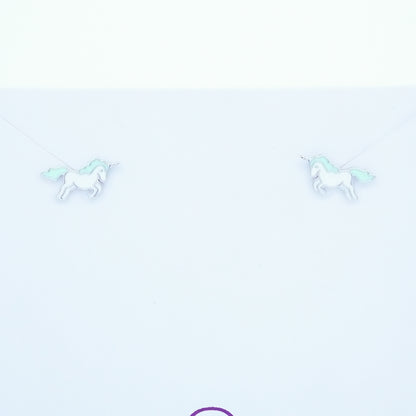 Silver Blue Unicorn Kids Earrings