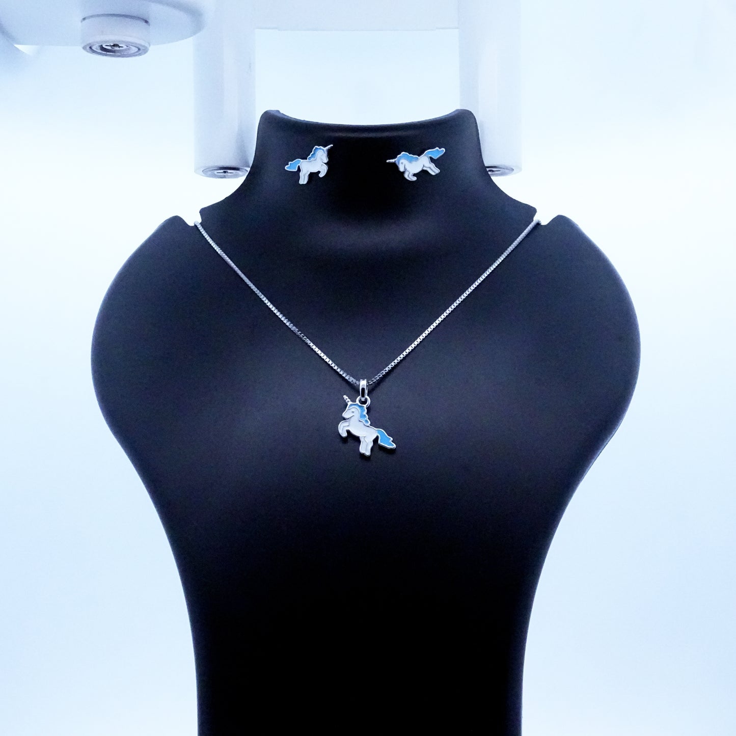 Silver Blue Unicorn Kids Necklace