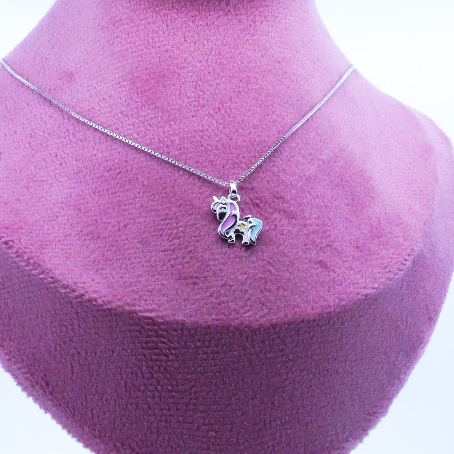 Silver Pink Blue Unicorn Kids Necklace