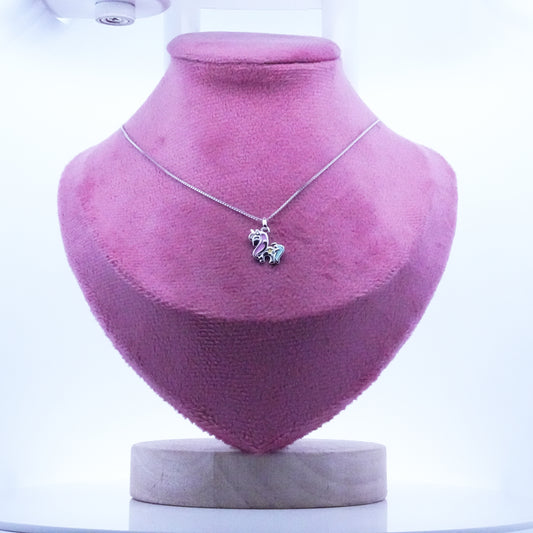 Silver Pink Blue Unicorn Kids Necklace