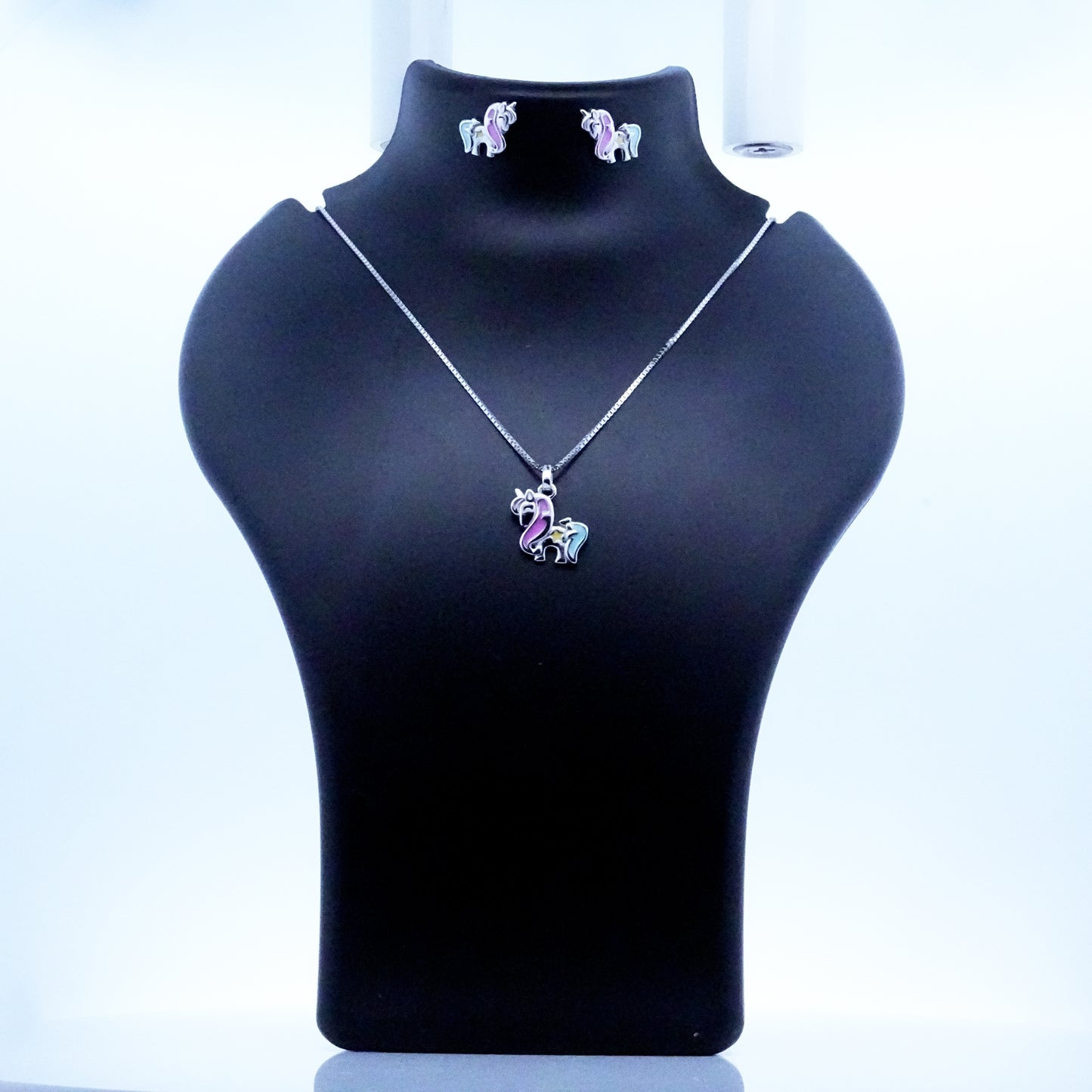 Silver Pink Blue Unicorn Kids Necklace