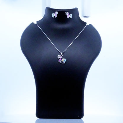 Silver Pink Blue Unicorn Kids Necklace