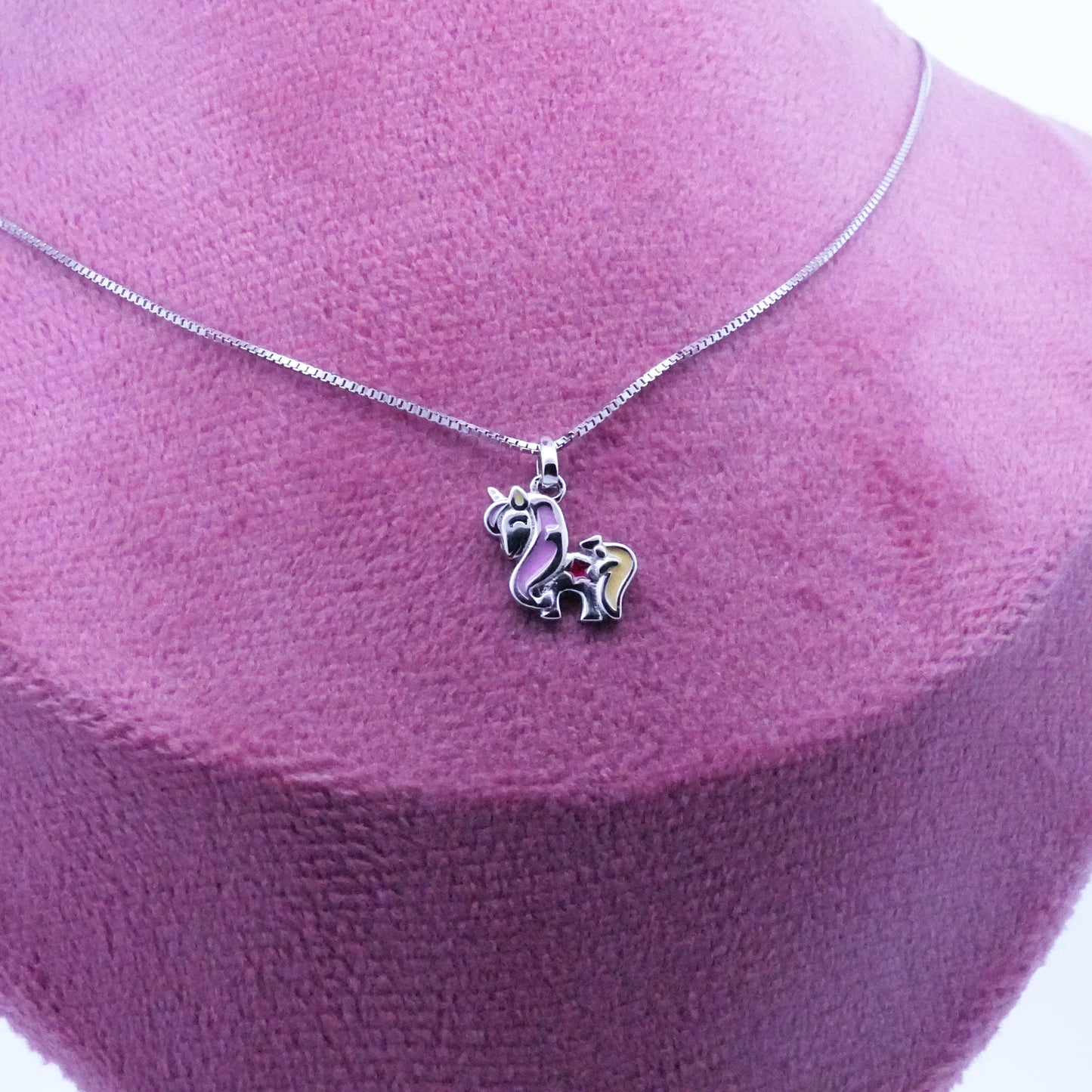Silver Pink Yellow Unicorn Kids Necklace
