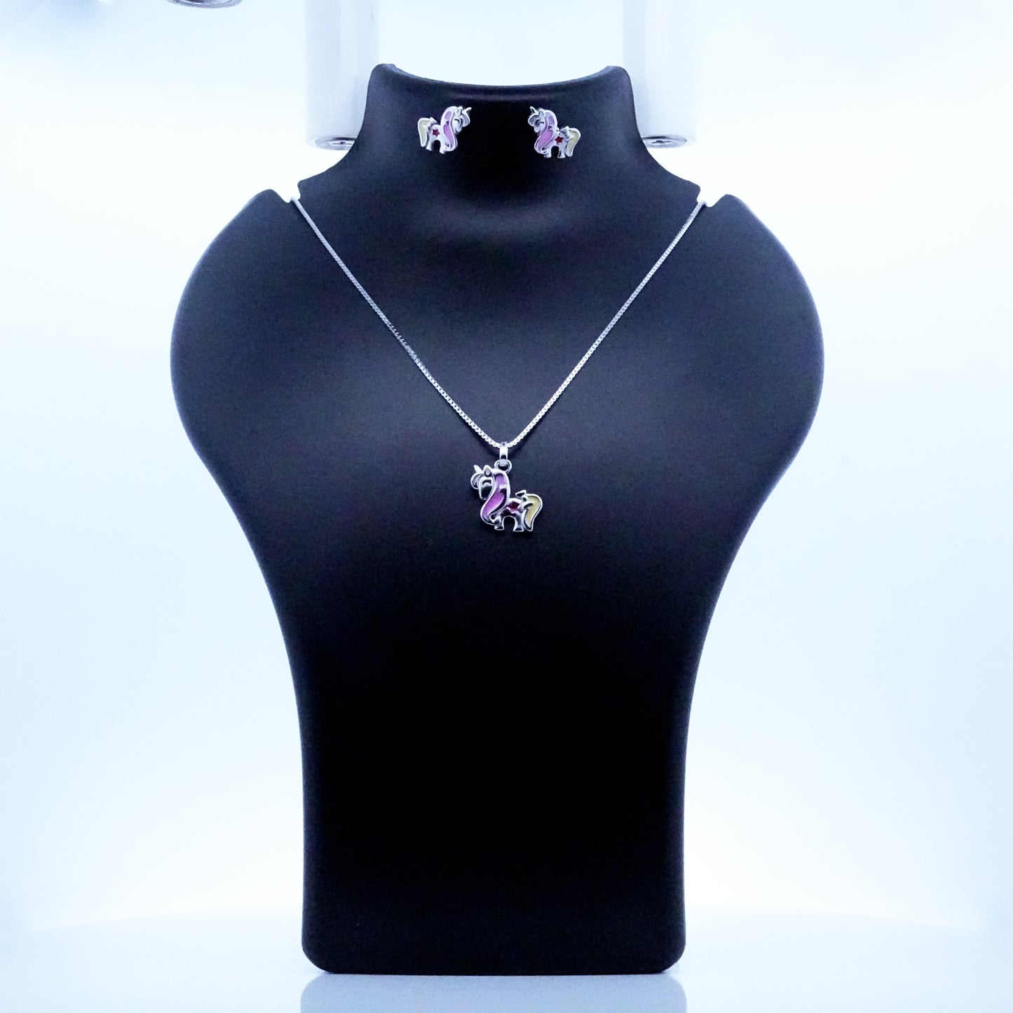 Silver Pink Yellow Unicorn Kids Necklace