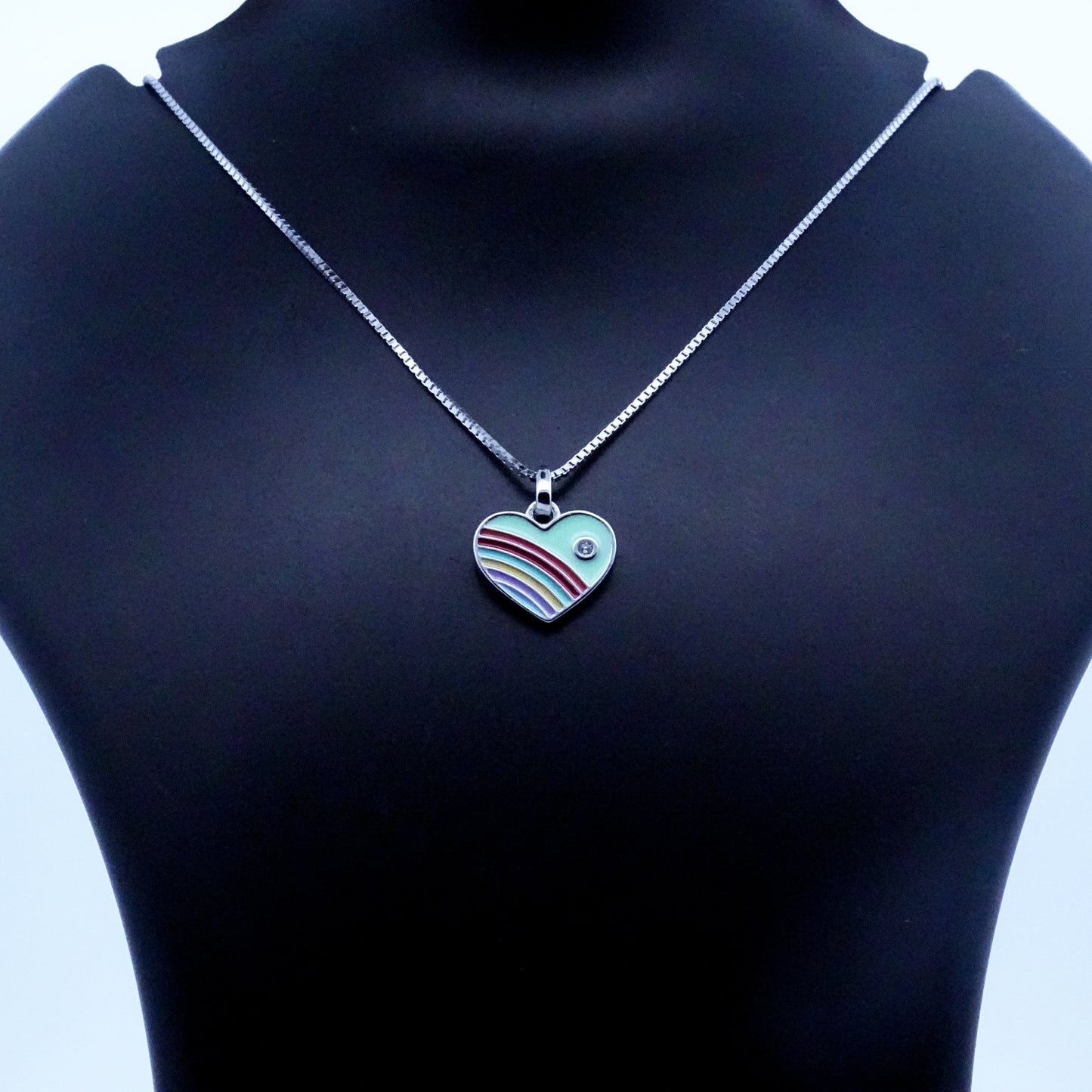 Silver Green Enamle Heart Kids Necklace