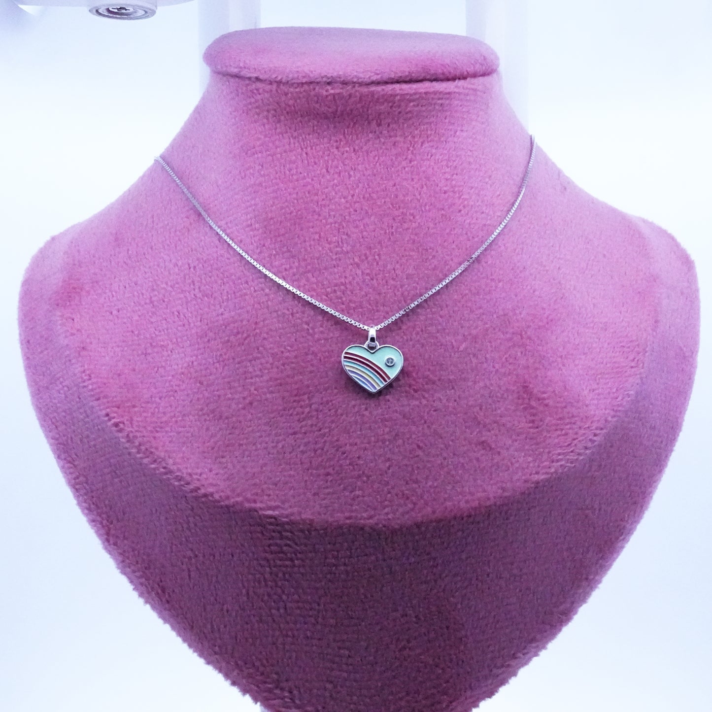 Silver Green Enamle Heart Kids Necklace