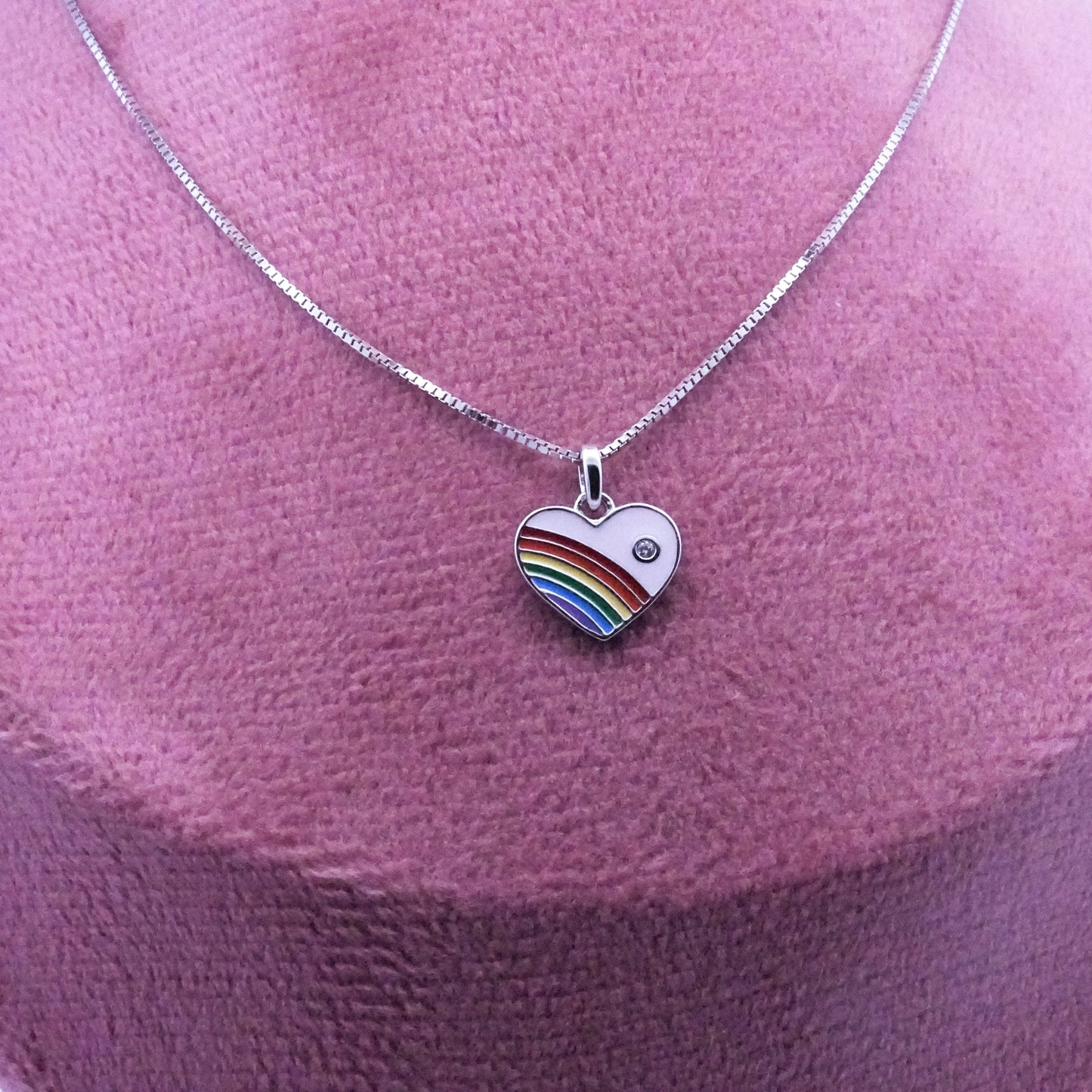 Silver Purple Enamle Heart Kids Necklace