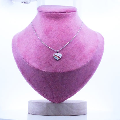Silver Purple Enamle Heart Kids Necklace