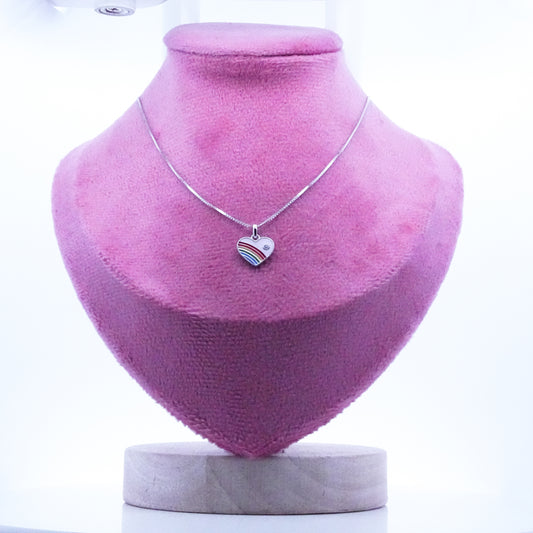 Silver Purple Enamle Heart Kids Necklace