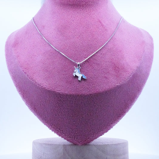 Silver Blue Unicorn Kids Necklace