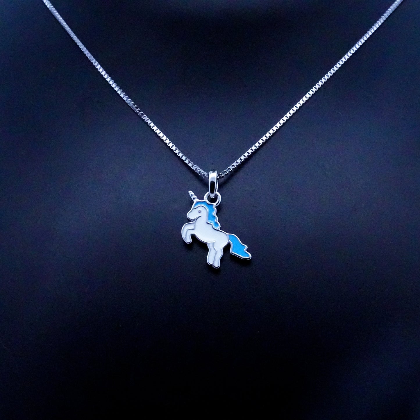 Silver Blue Unicorn Kids Necklace