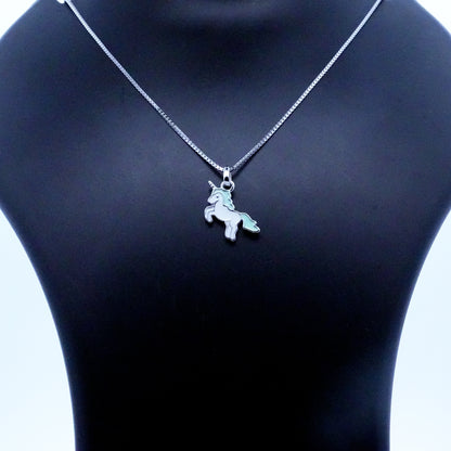 Silver Lightgreen Unicorn Kids Necklace