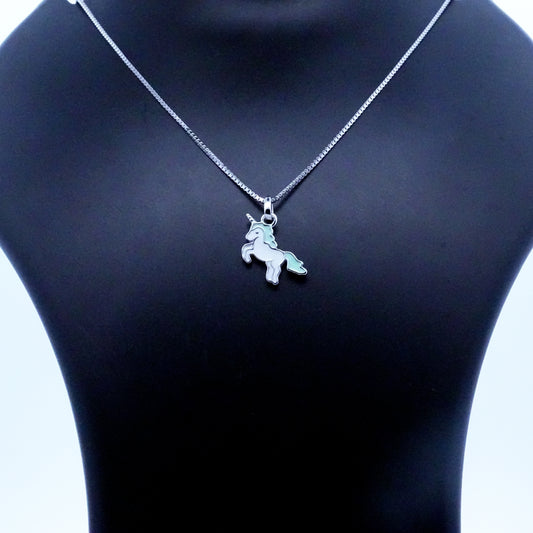 Silver Lightgreen Unicorn Kids Necklace
