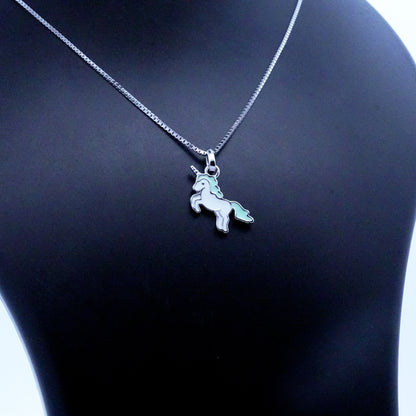 Silver Lightgreen Unicorn Kids Necklace
