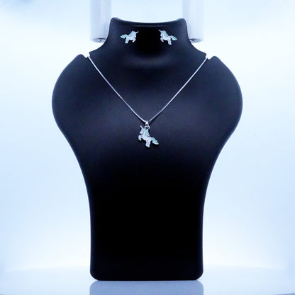 Silver Lightgreen Unicorn Kids Necklace
