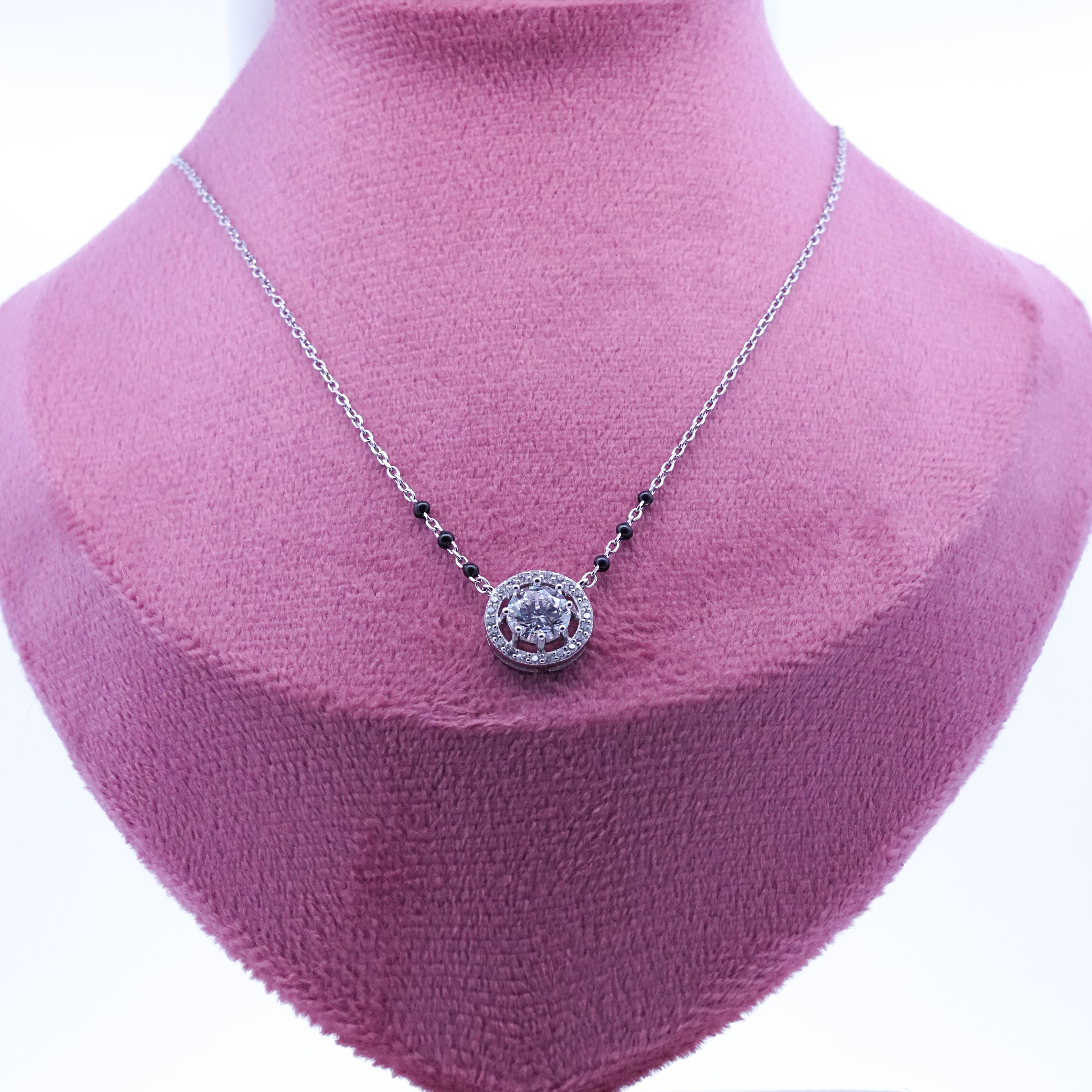 Silver wheel design Solitaire Mangalsutra